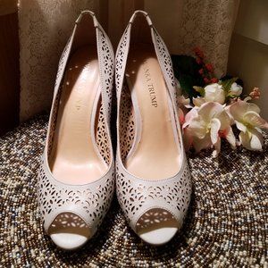 Ivanka Trump Ivory Bone White Peep Toe Cola Pumps